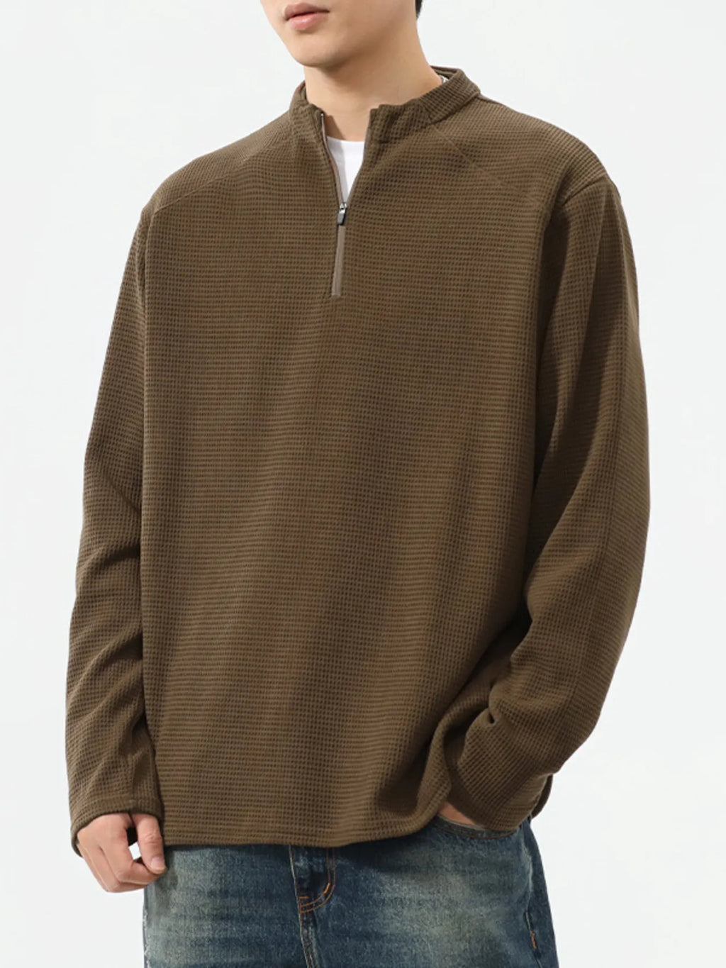 Men's Plus Size Quarter-Zip Long Sleeve T-Shirt