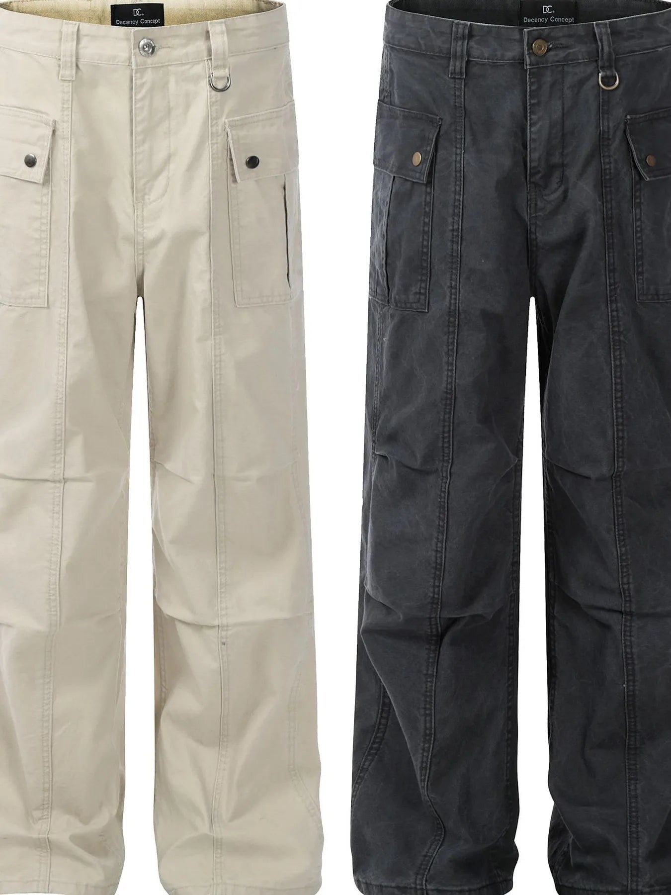Men's Straight Cargo Jeans with Ruched Detail
