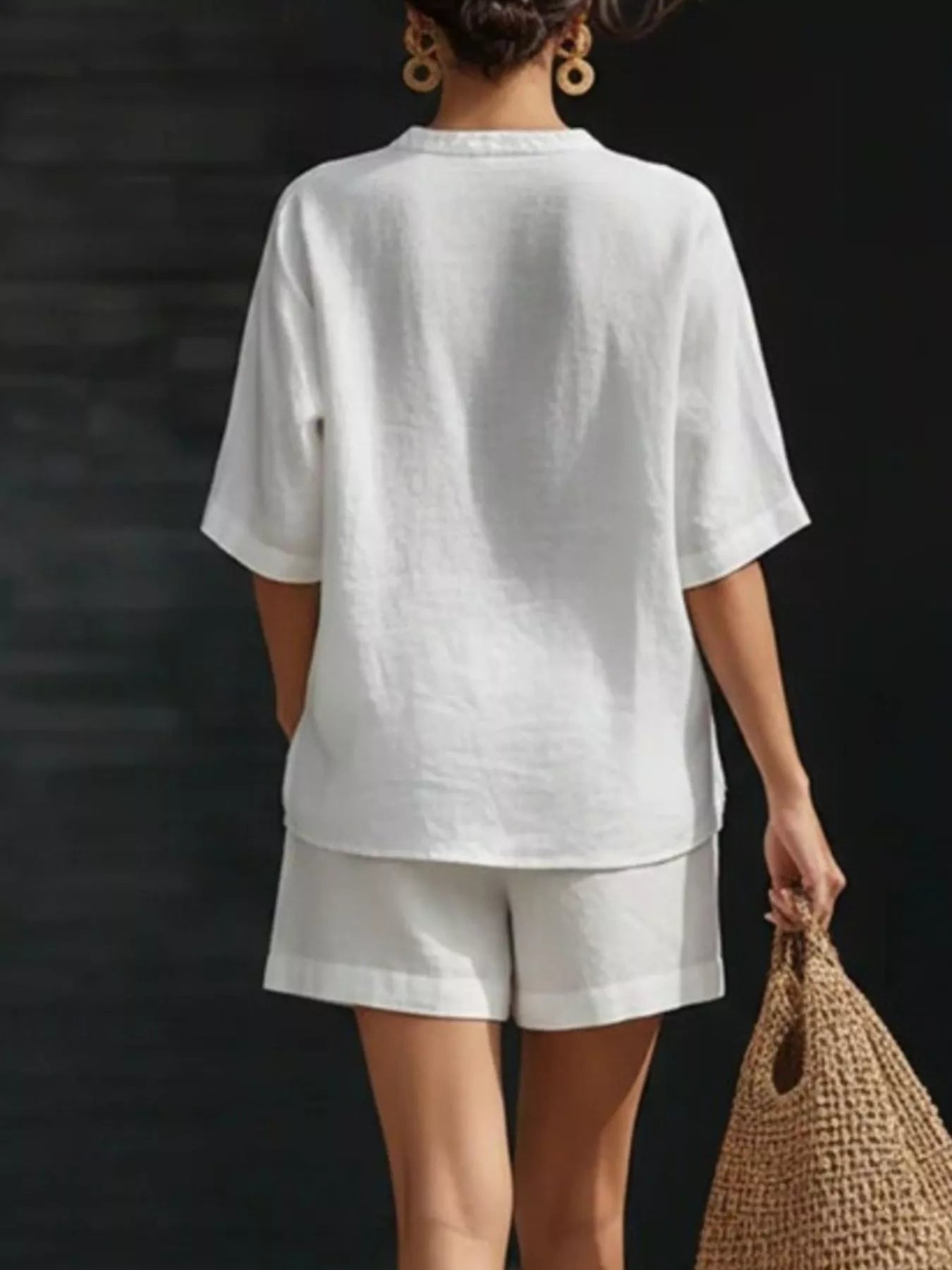 Notched Half Sleeve Top and Shorts Set