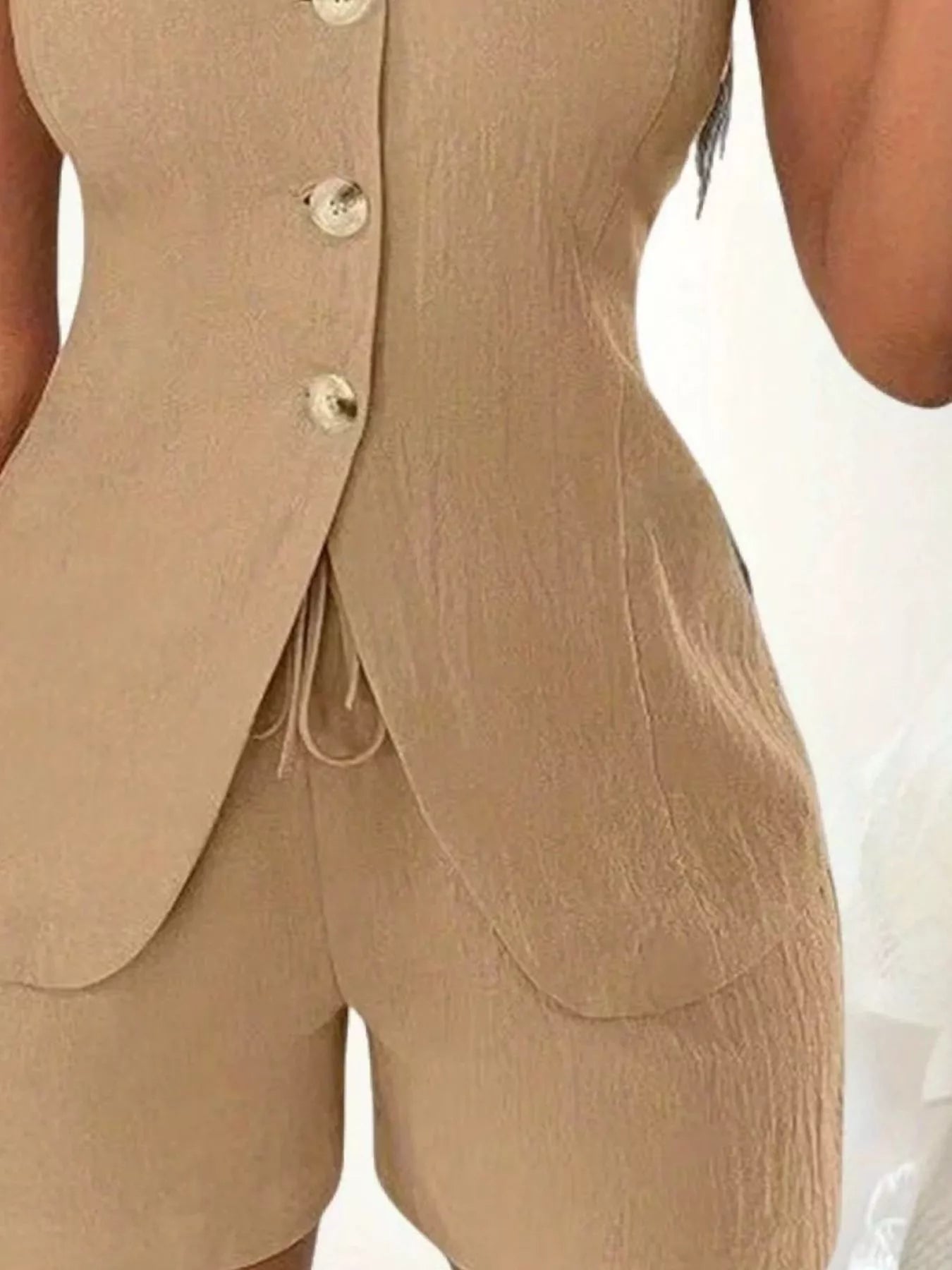 Sleeveless Button-Down Vest & Shorts Set