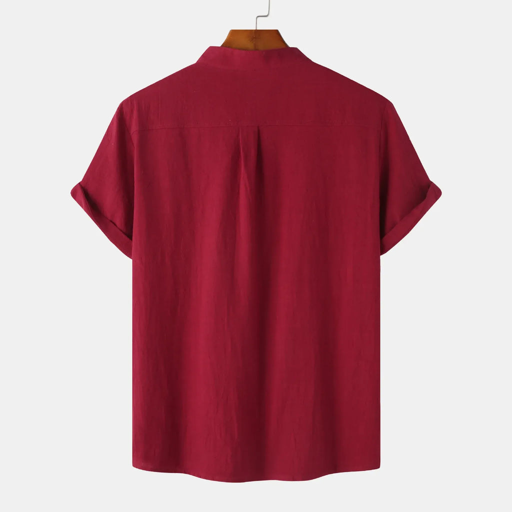 Men's Mandarin Collar Short Sleeve Henley Shirt