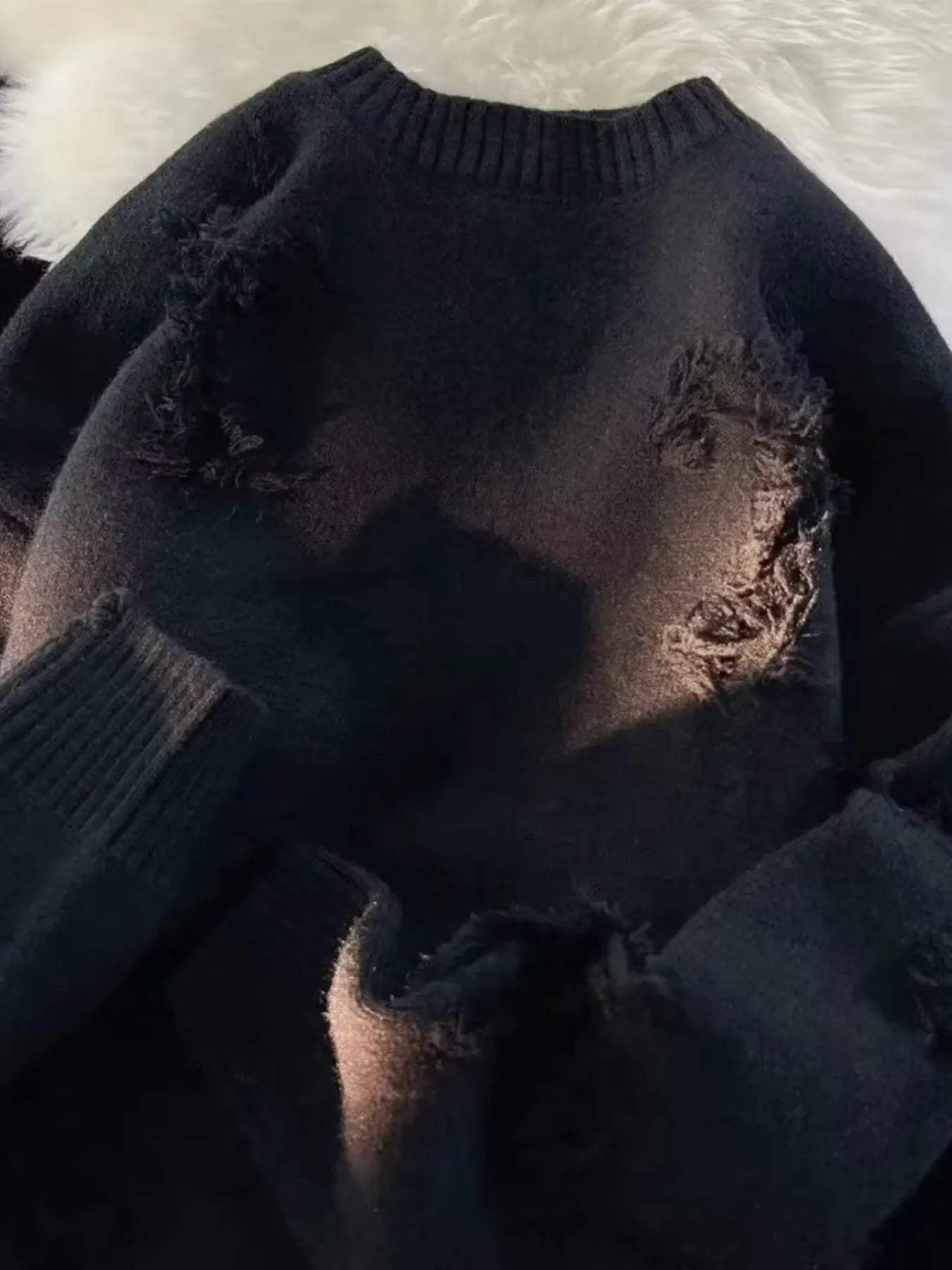 Men's Plus Size Distressed Knit Pullover Sweater