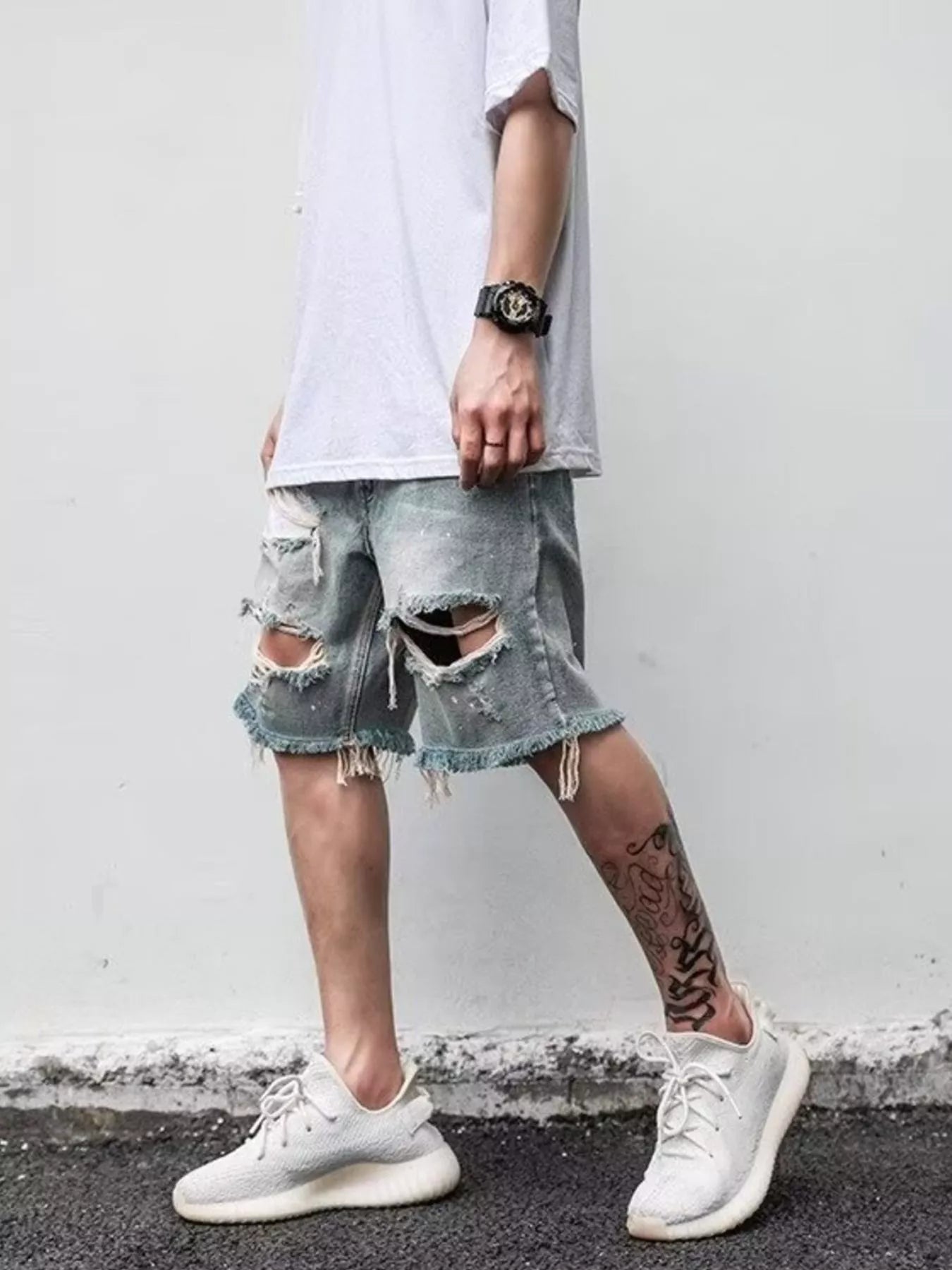 Men's Full Size Distressed Denim Shorts Plus Size