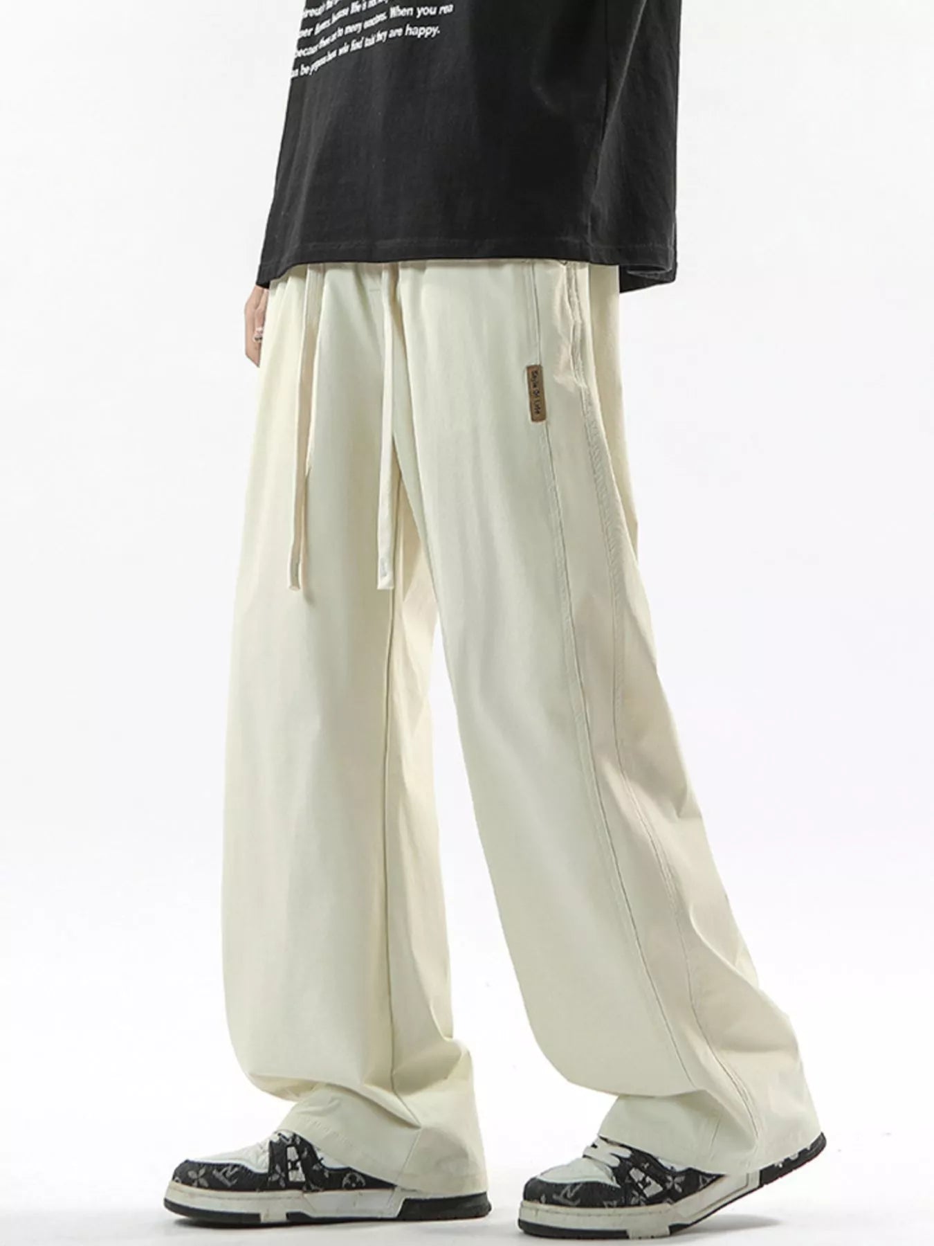 Men's Full Size Loose Fit Drawstring Wide Leg Pants Plus Size