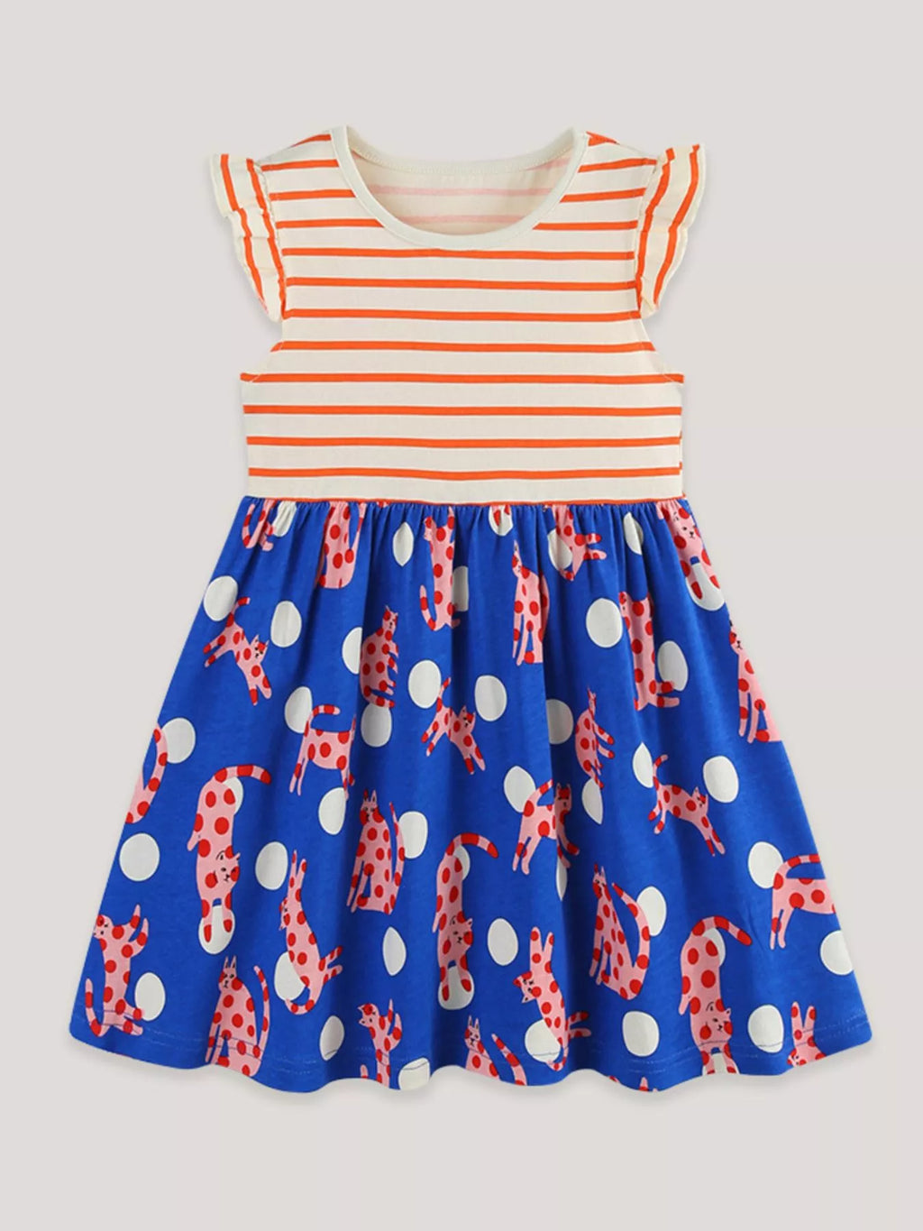 Children's Striped Animal Print Ruffled Dress