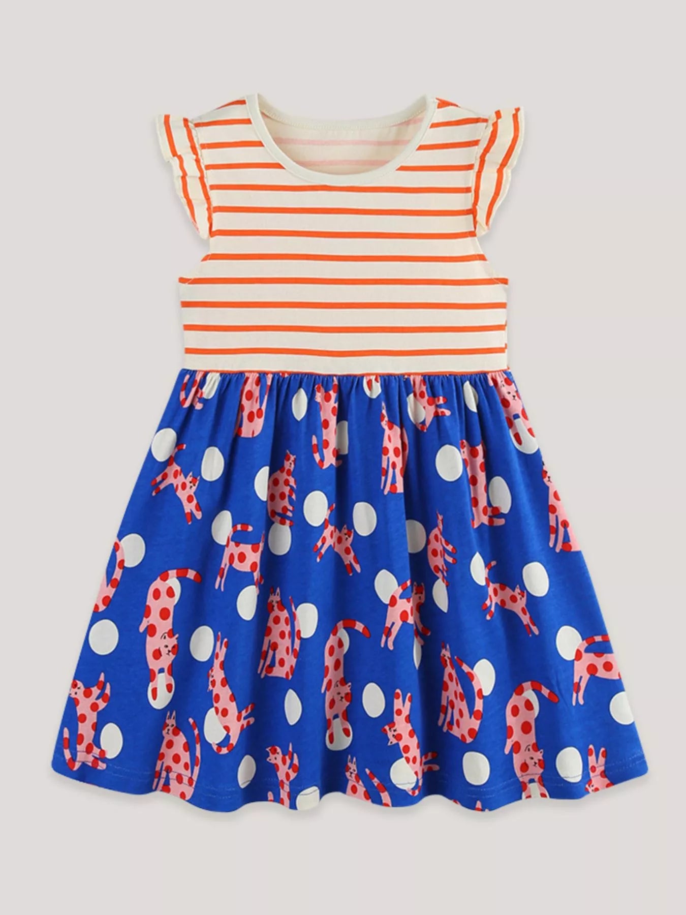 Children's Striped Animal Print Ruffled Dress