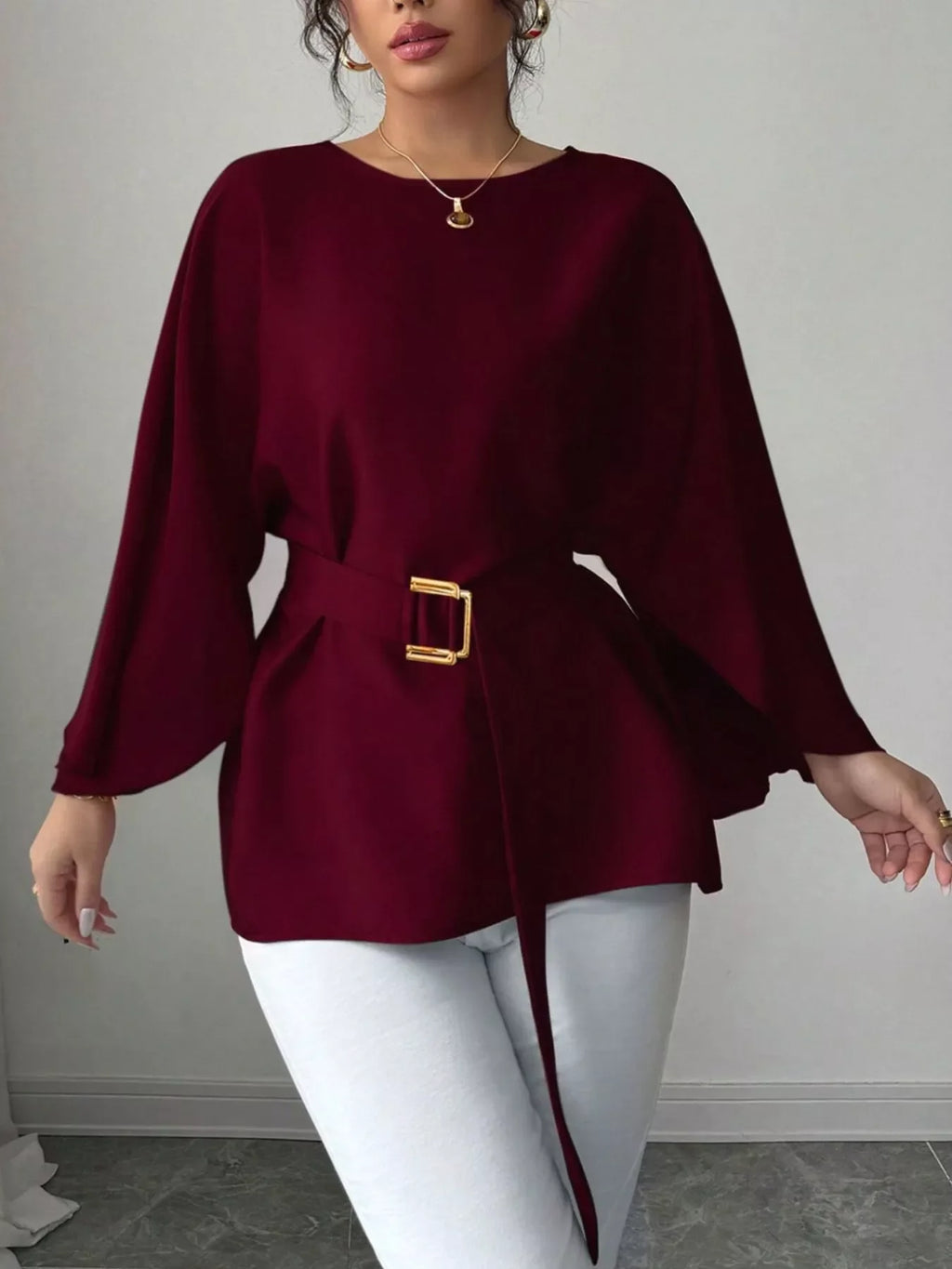 Batwing Sleeve Belted Blouse