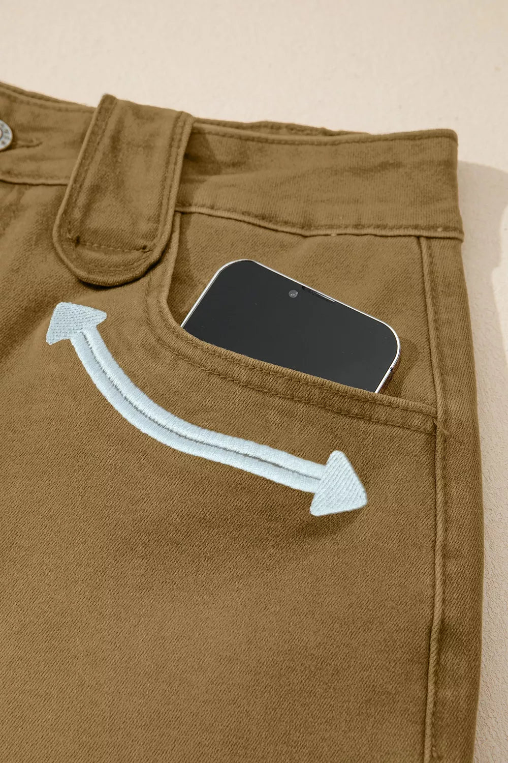 Contrast Arrow Detail Western Denim Shorts