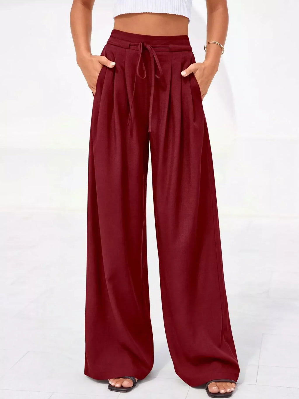 Full Size High-Waisted Wide-Leg Pleated Pants Plus Size