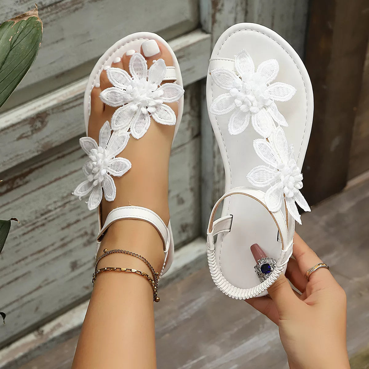 Floral Embellished Flat Sandals