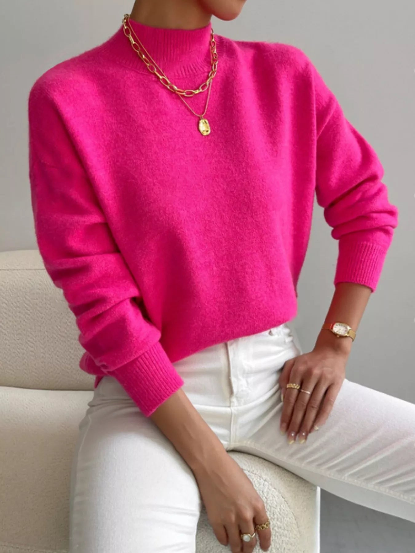 Mock Neck Dropped Shoulder Sweater