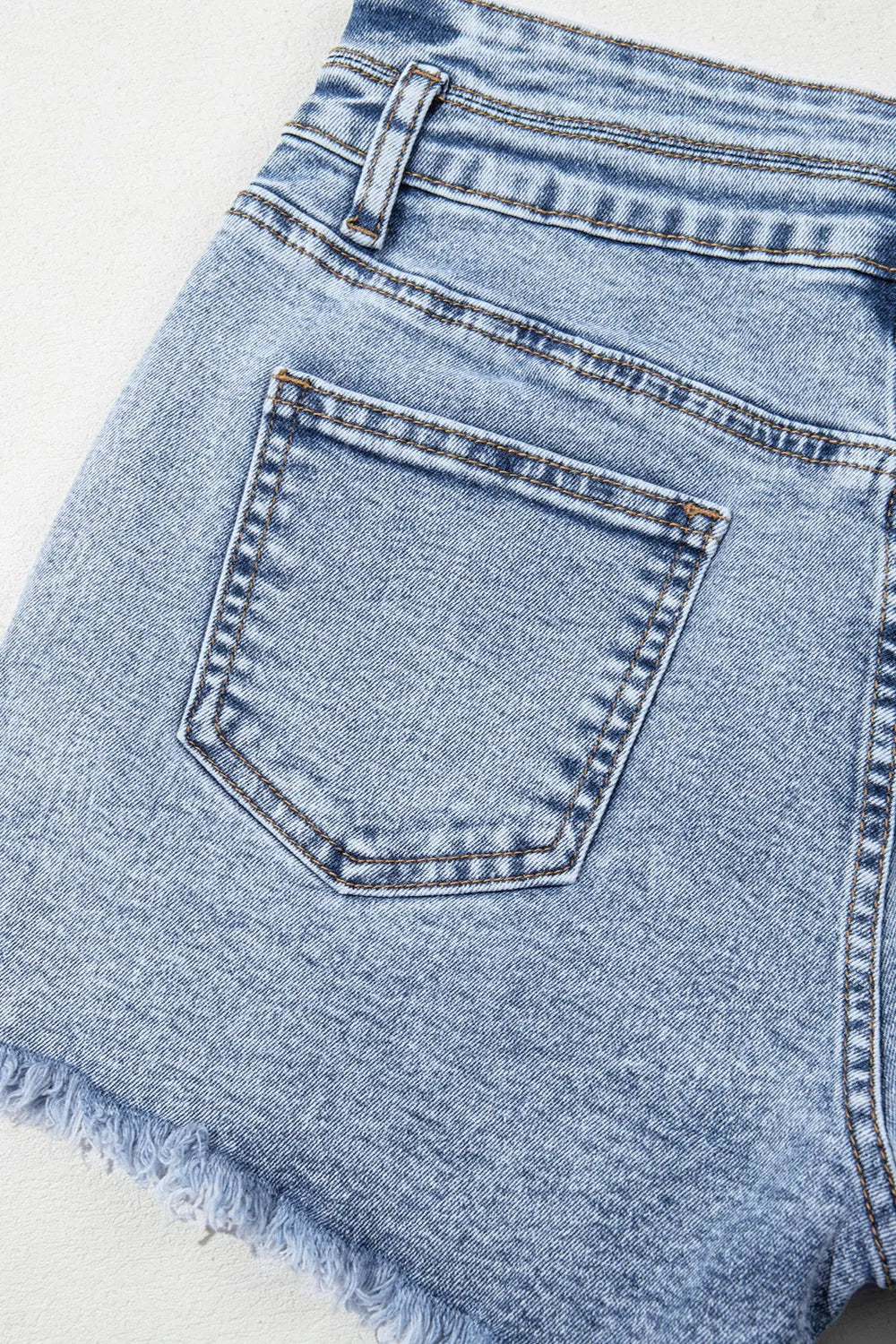 Rhinestone Light Wash Raw Hem High Waist Denim Shorts