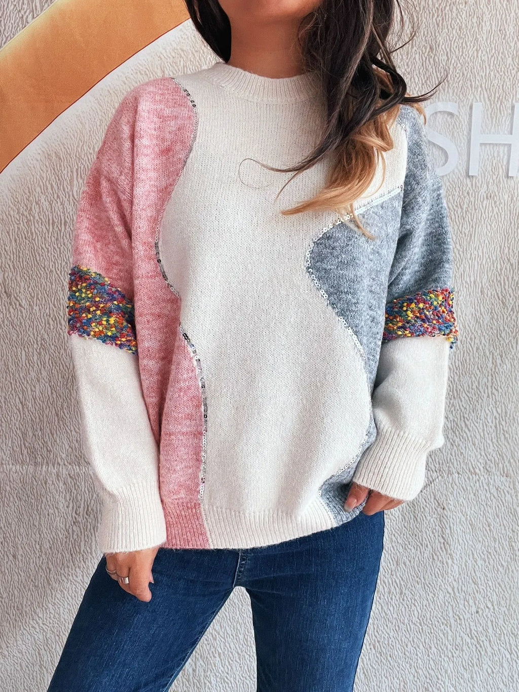 Color Block Dropped Shoulder Sweater