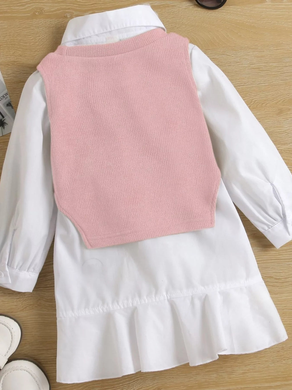 Children's Long Sleeve Shirt Dress and Knit Vest Set
