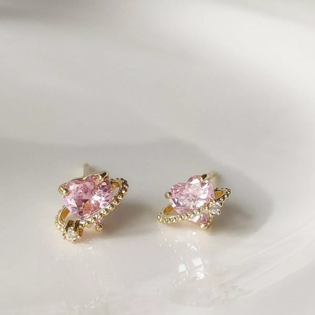 Heart Planet Stud Earrings
