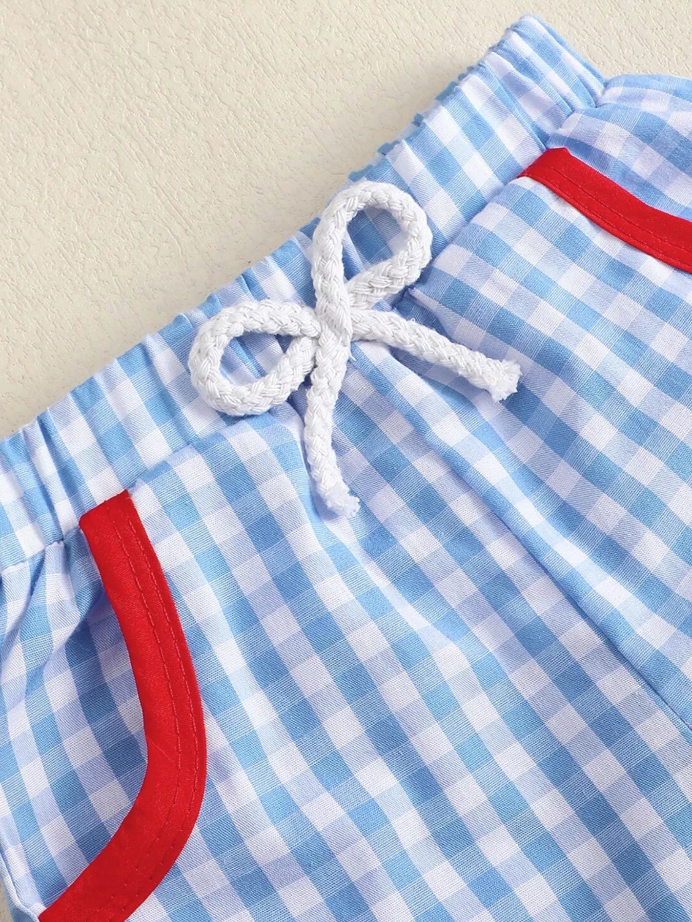 Children's Baseball Embroidered T-shirt and Gingham Shorts Set