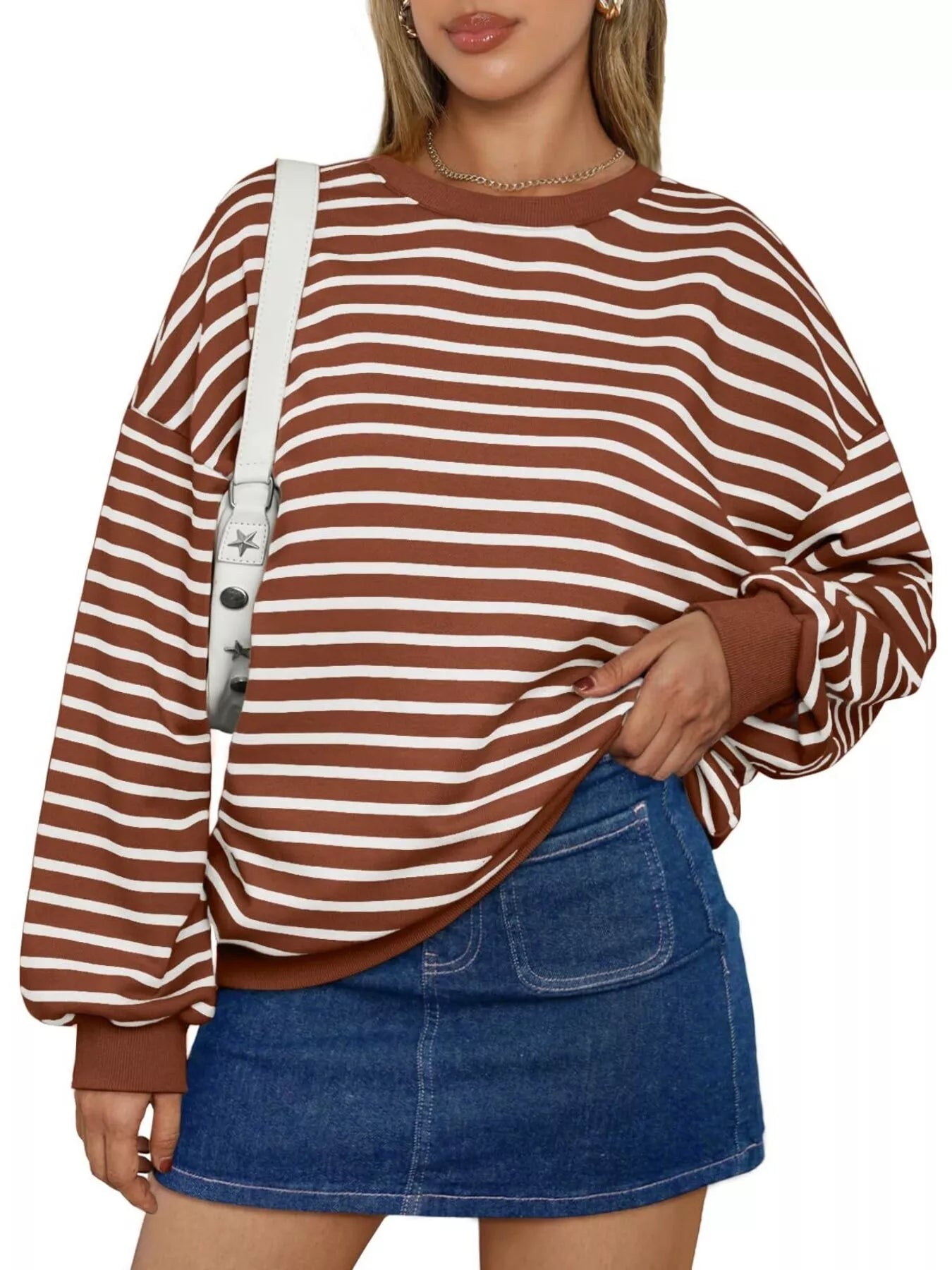 Striped Round Neck Oversized Casual Sweatshirt