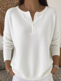 Full Size Half Button Long Sleeve Knit Top Plus Size
