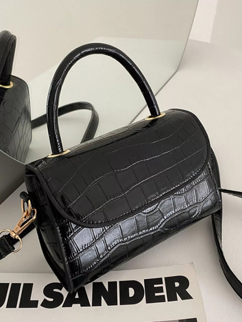Crocodile Pattern Top Handle Crossbody Bag