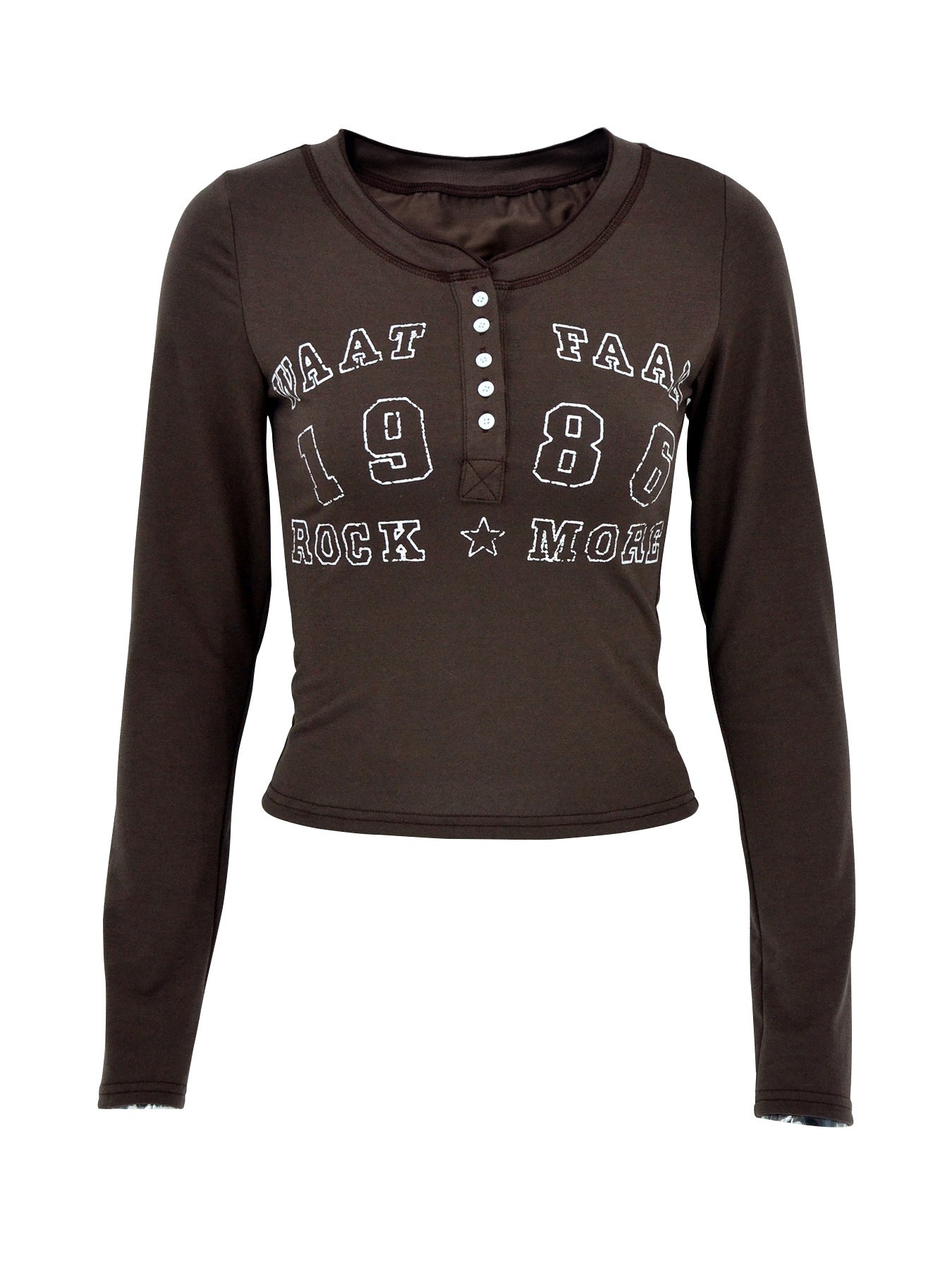 Letter Graphic Button Detail Long Sleeve T-Shirt