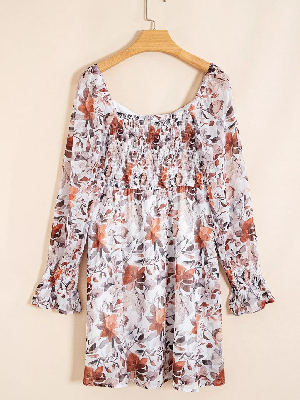 Floral Print Sweetheart Neck Long Sleeve High Waist Mini Dress