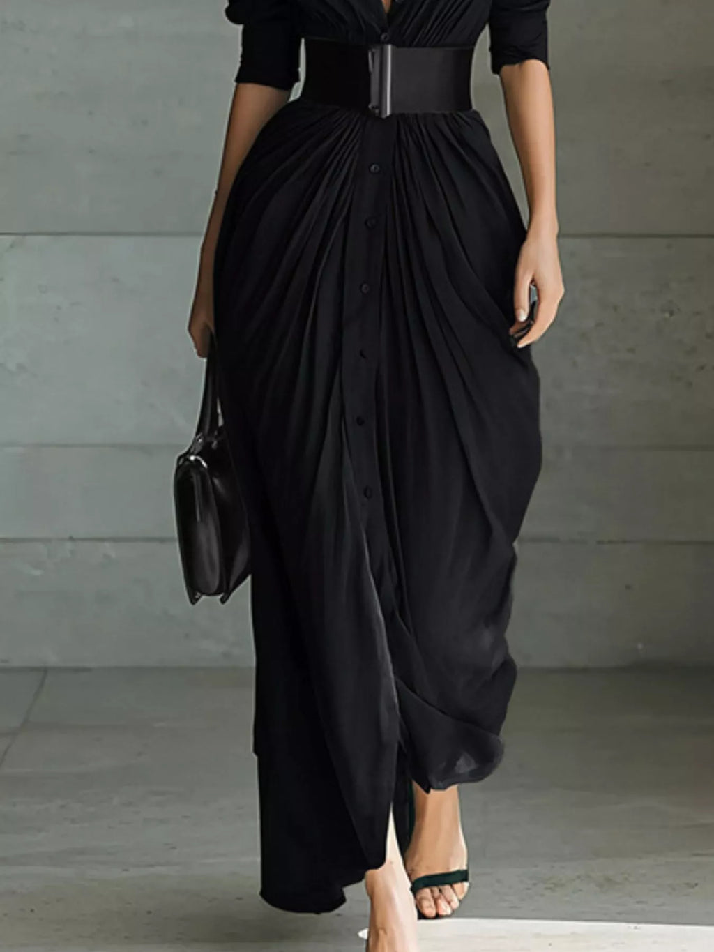Full Size Button Front Ruched Shirt Maxi Dress Plus Size