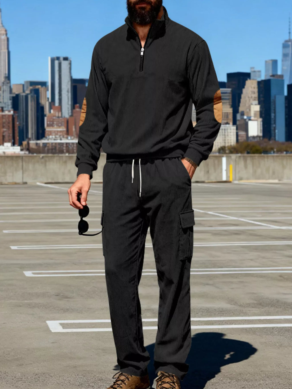 Men's Full Size Casual Long Sleeve Top & Pants Set Plus Size