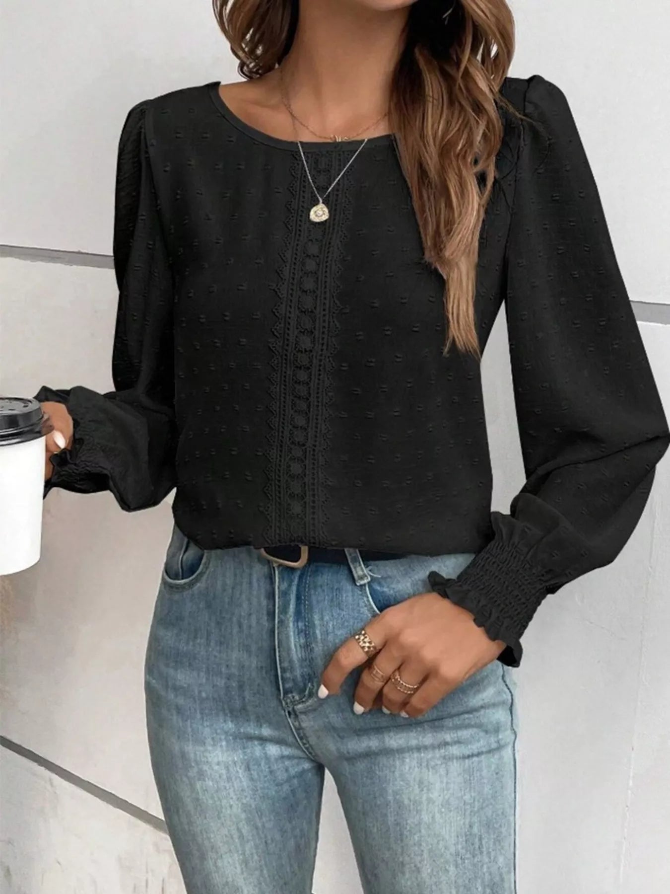 Swiss Dot Long Sleeve Blouse