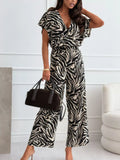 Zebra Print Wide Leg Jumpsuit