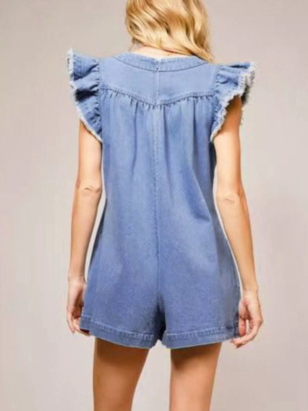 Ruffle Sleeve Denim Romper