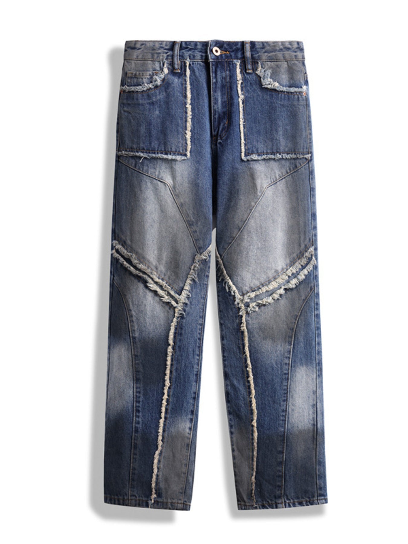 Men's Frayed Hem Wide Leg Jeans