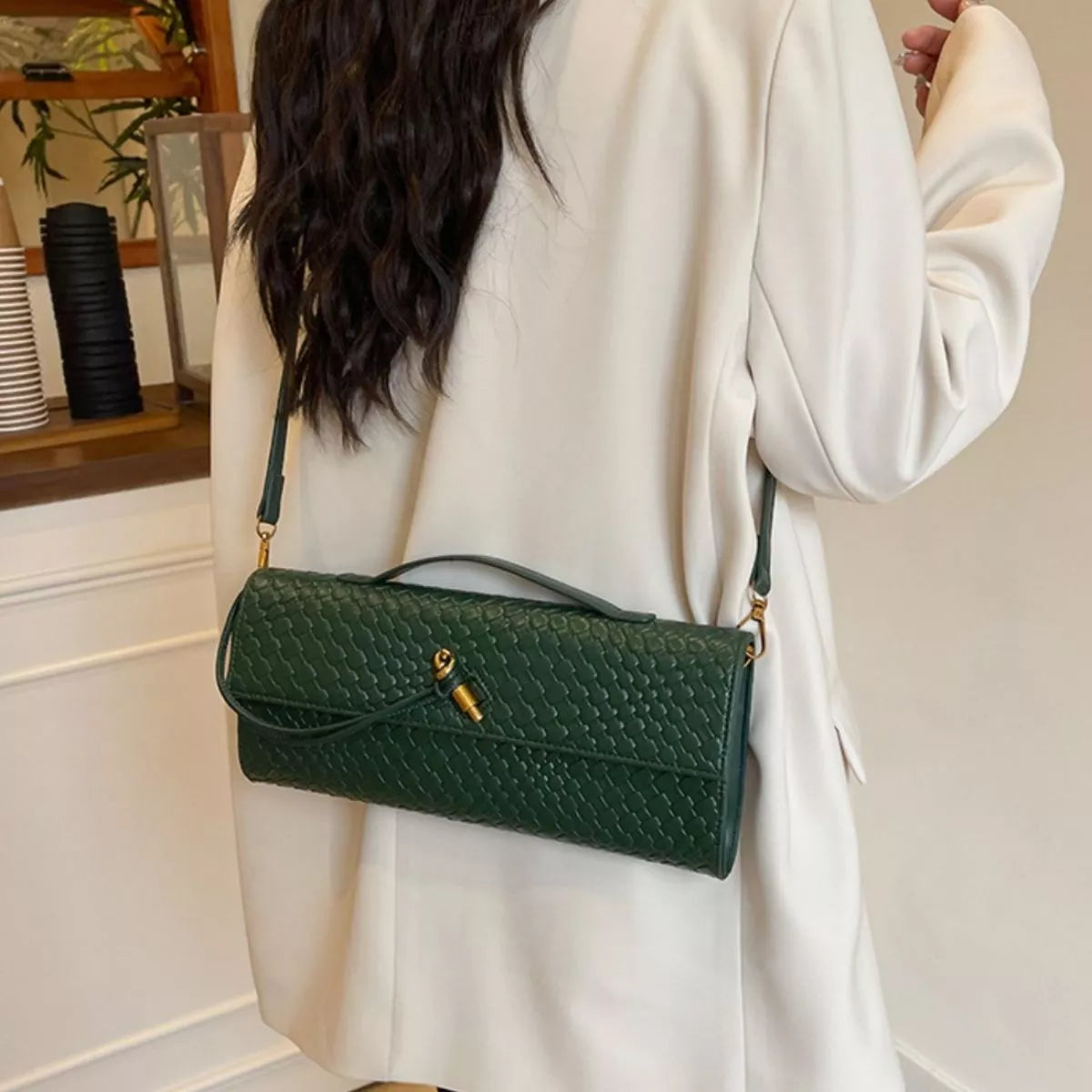 Woven Texture Flap Crossbody Bag