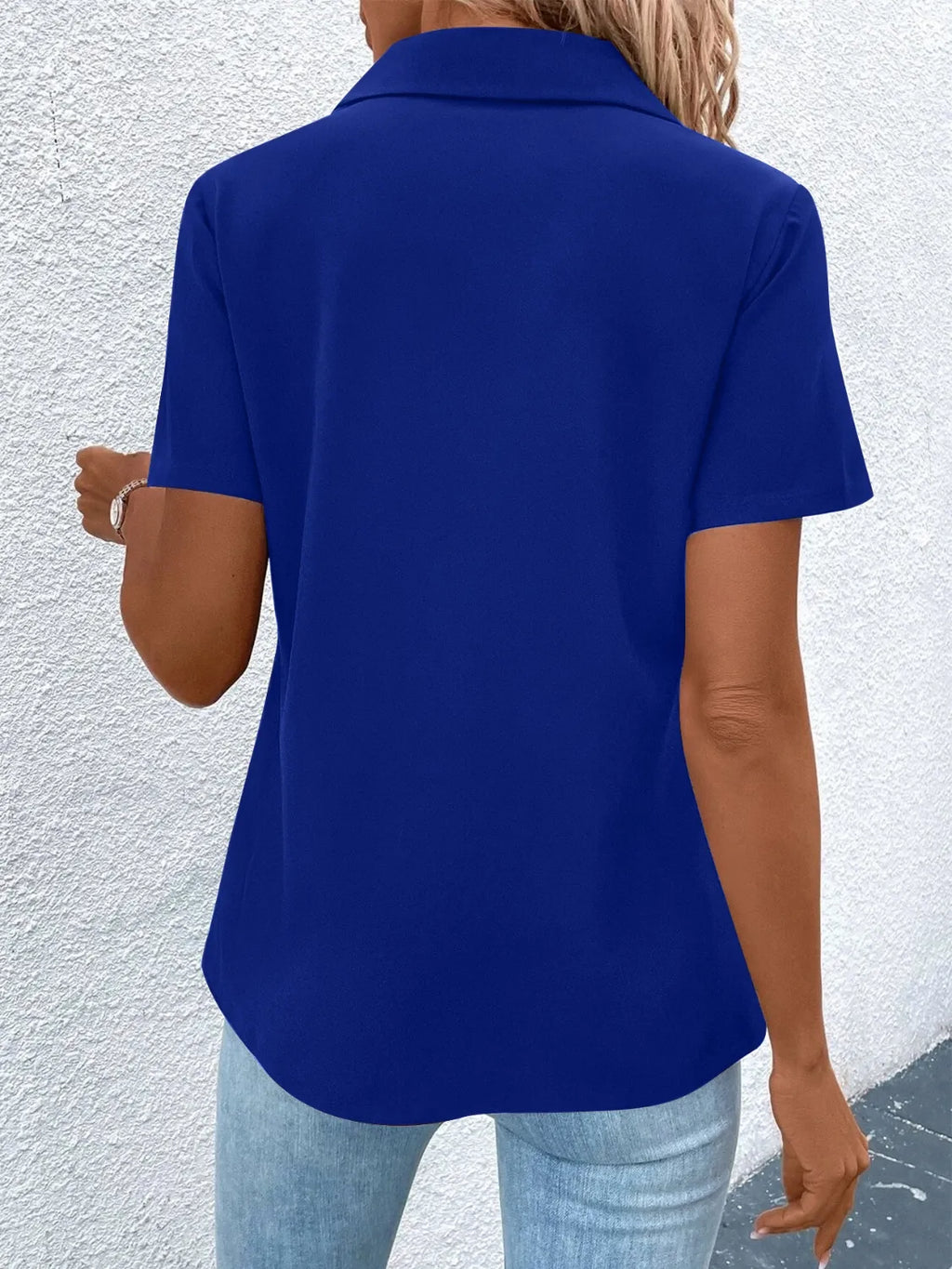 Zip Collar Short Sleeve Top