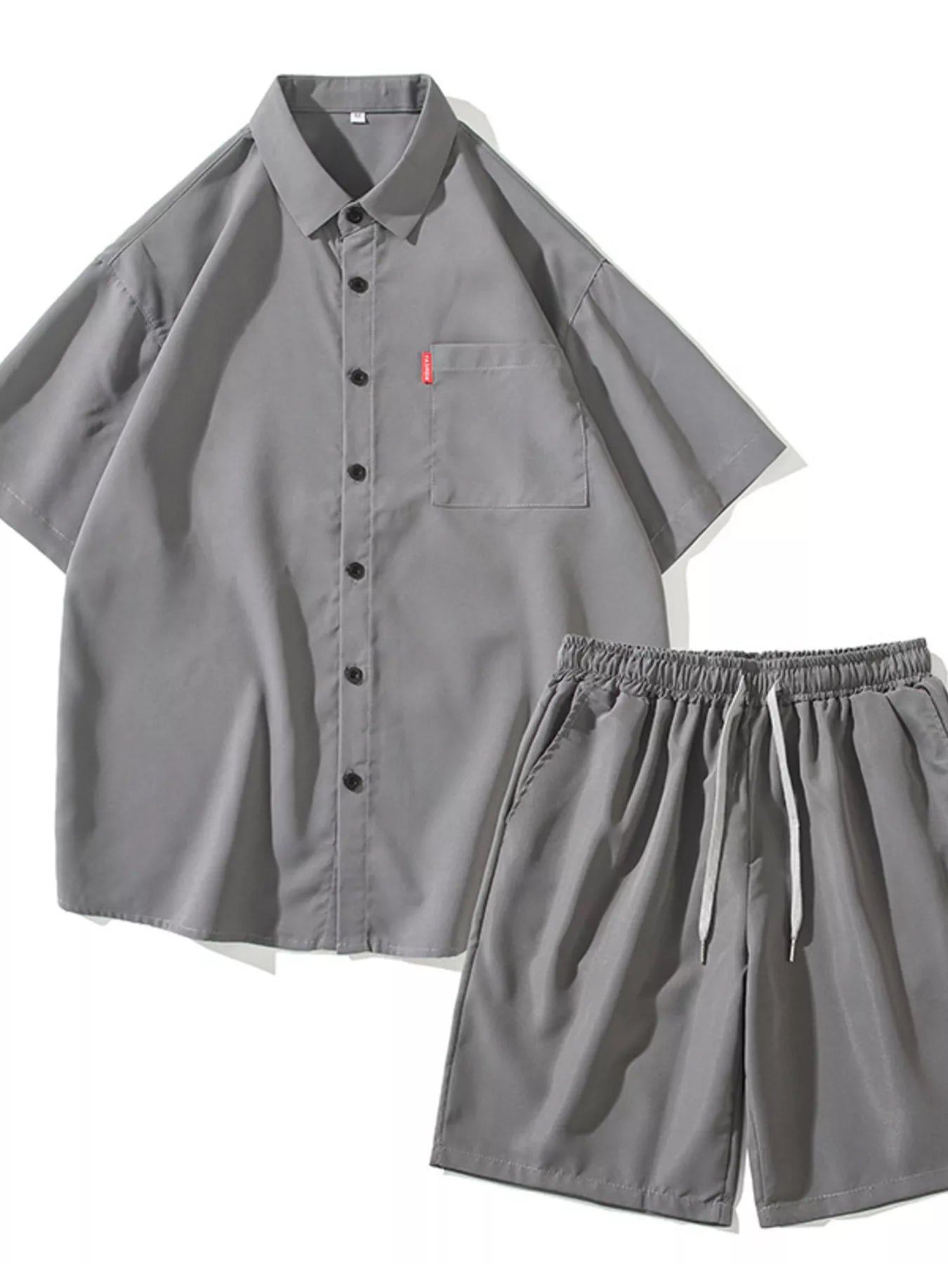 Men's Plus Size Casual Solid Color Shirt & Shorts Set