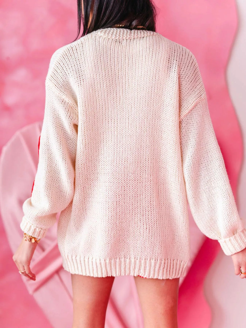 Heart Open Front Dropped Shoulder Cardigan