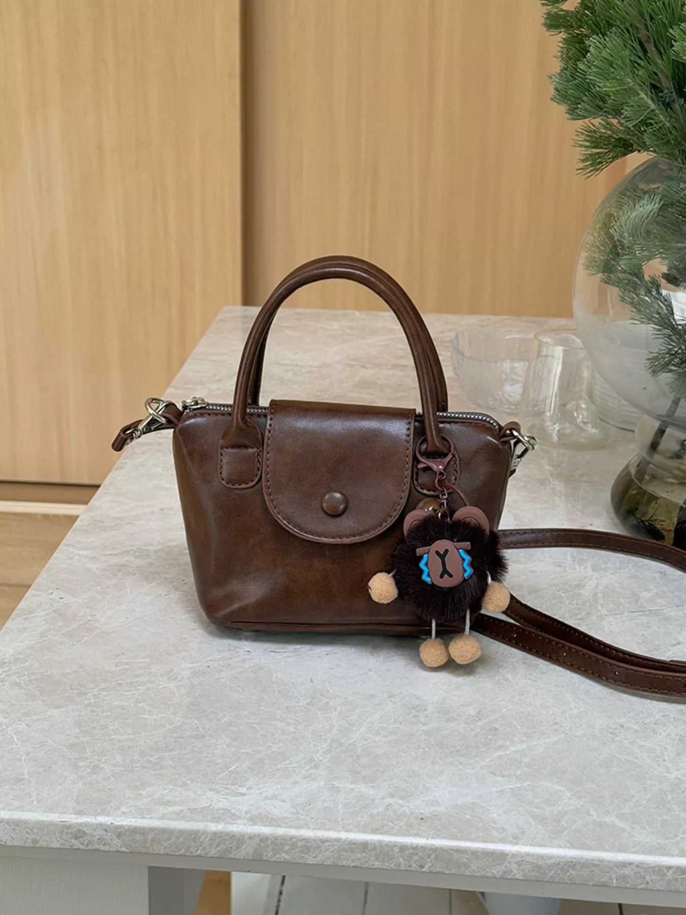 Two-Tone Flap Decor Crossbody Bag with Charm