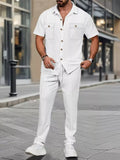 Men's Full Size Casual Short Sleeve Shirt and Pants Set Plus Size