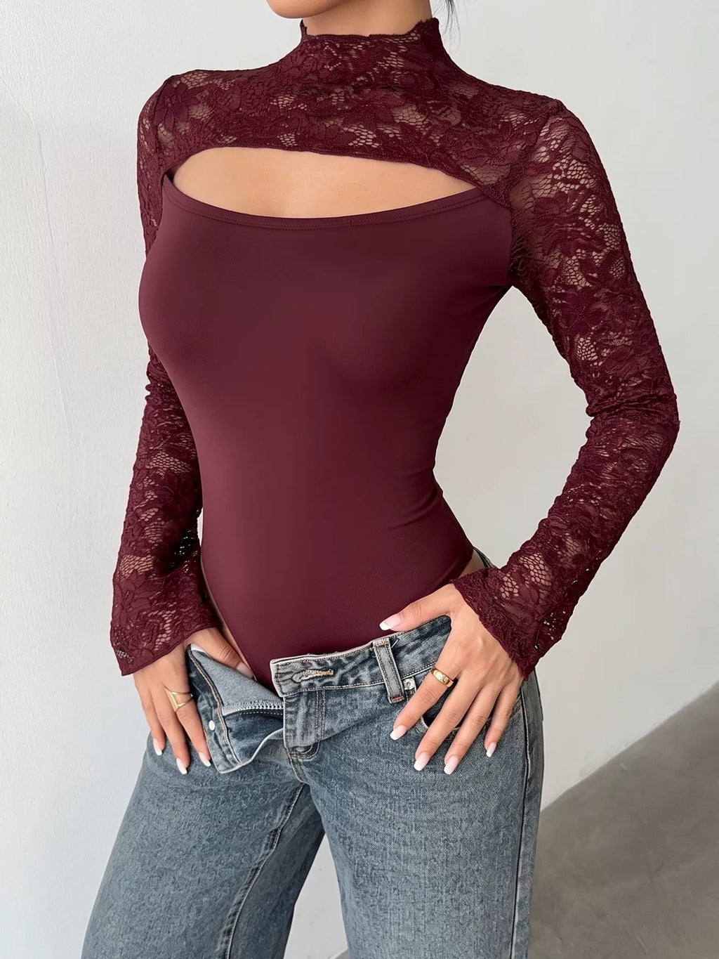 Lace Cut-out Flare Sleeve Bodysuit