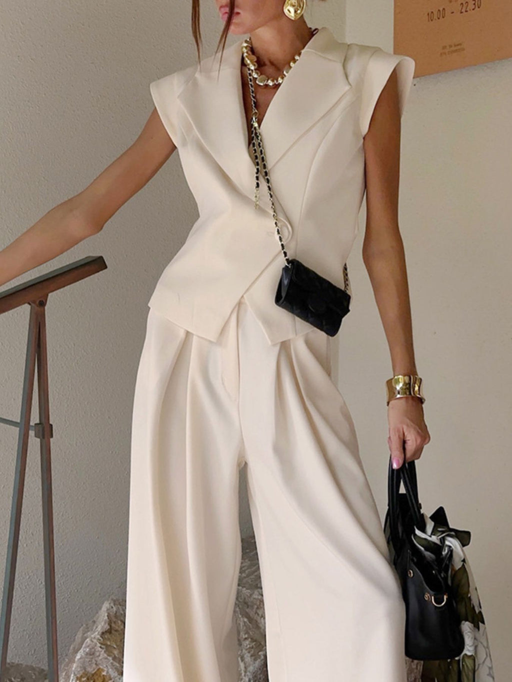 One Button Blazer & Wide Leg Pants Set