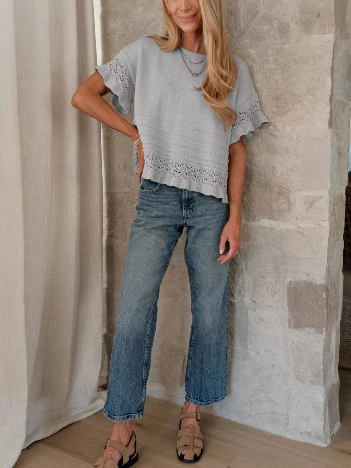 Lace Trimmed Knit Top