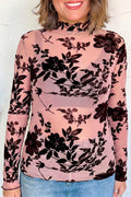 Floral Print Mesh Long Sleeve Pullover Blouse
