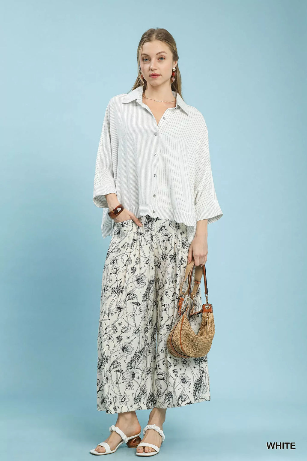 Umgee Oversized Striped Button-Down Shirt