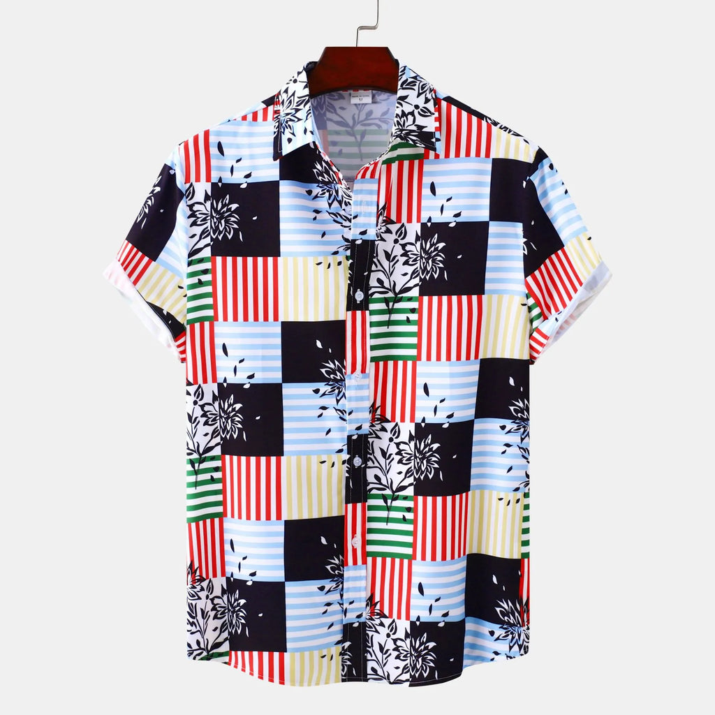 Men's Plus Size Color Block Striped Button Up Casual Shirt