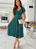 Surplice Short Sleeve Midi Dress