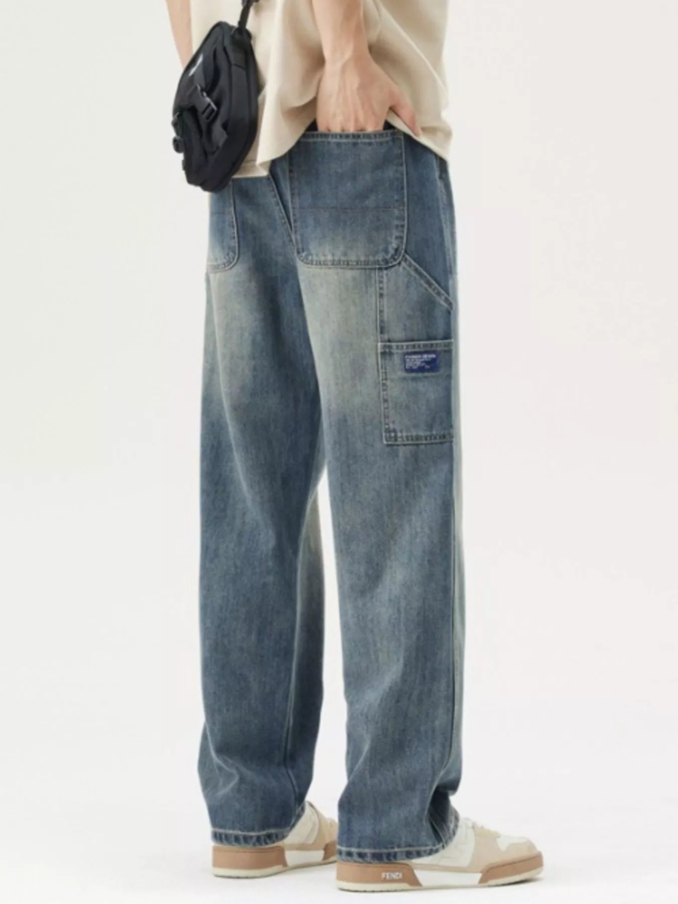 Men's Washed Wide Leg Jeans