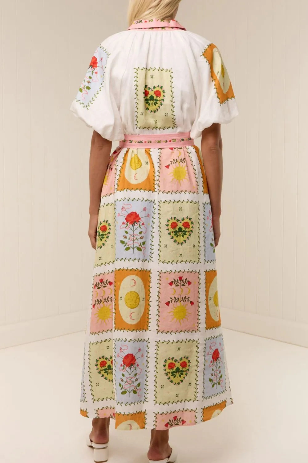 Printed Short Sleeve Belted Maxi Dress