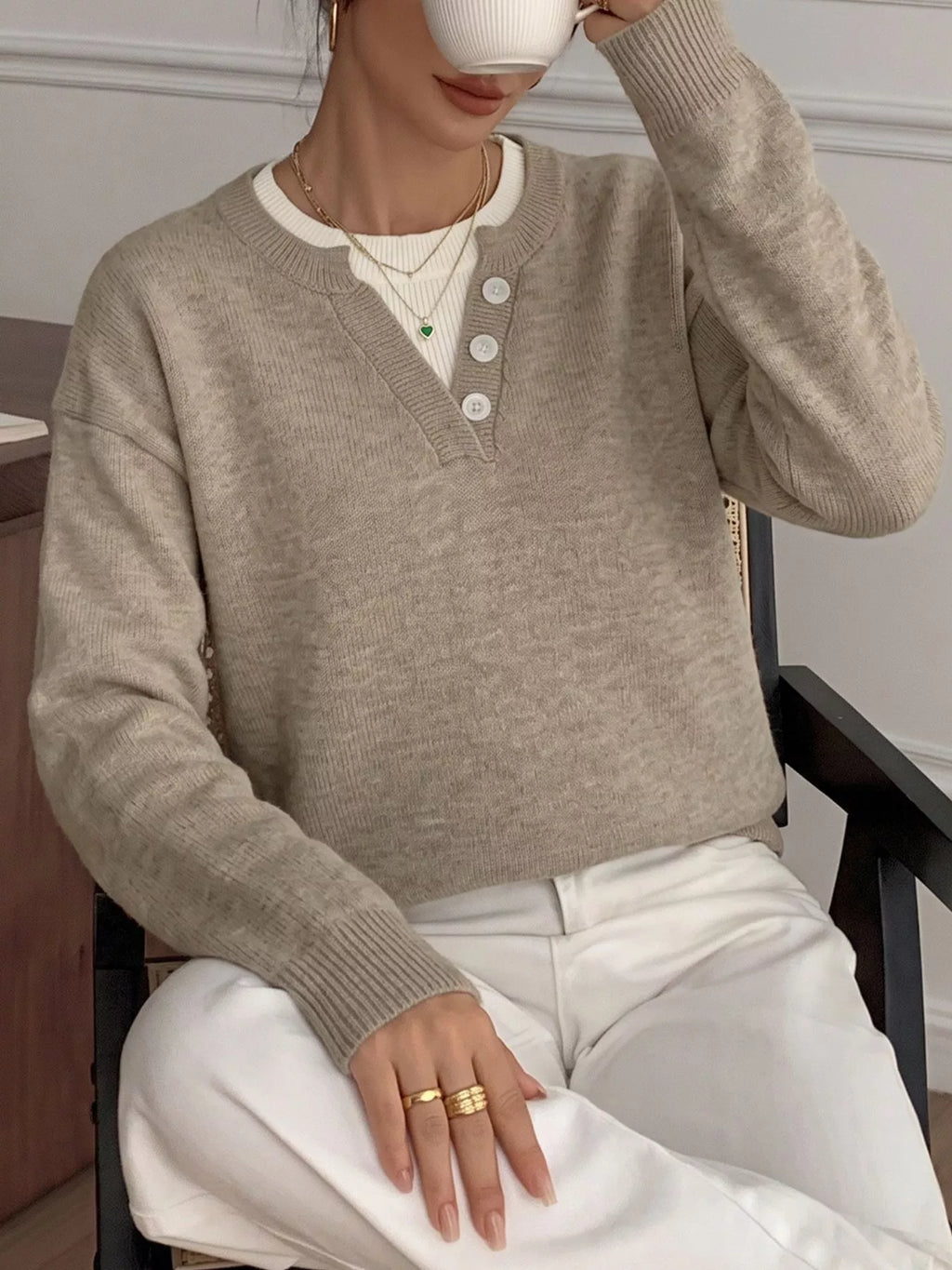 Dropped Shoulder Long Sleeve Sweater