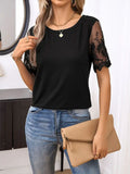 Lace Detail Round Neck Short Sleeve T-Shirt