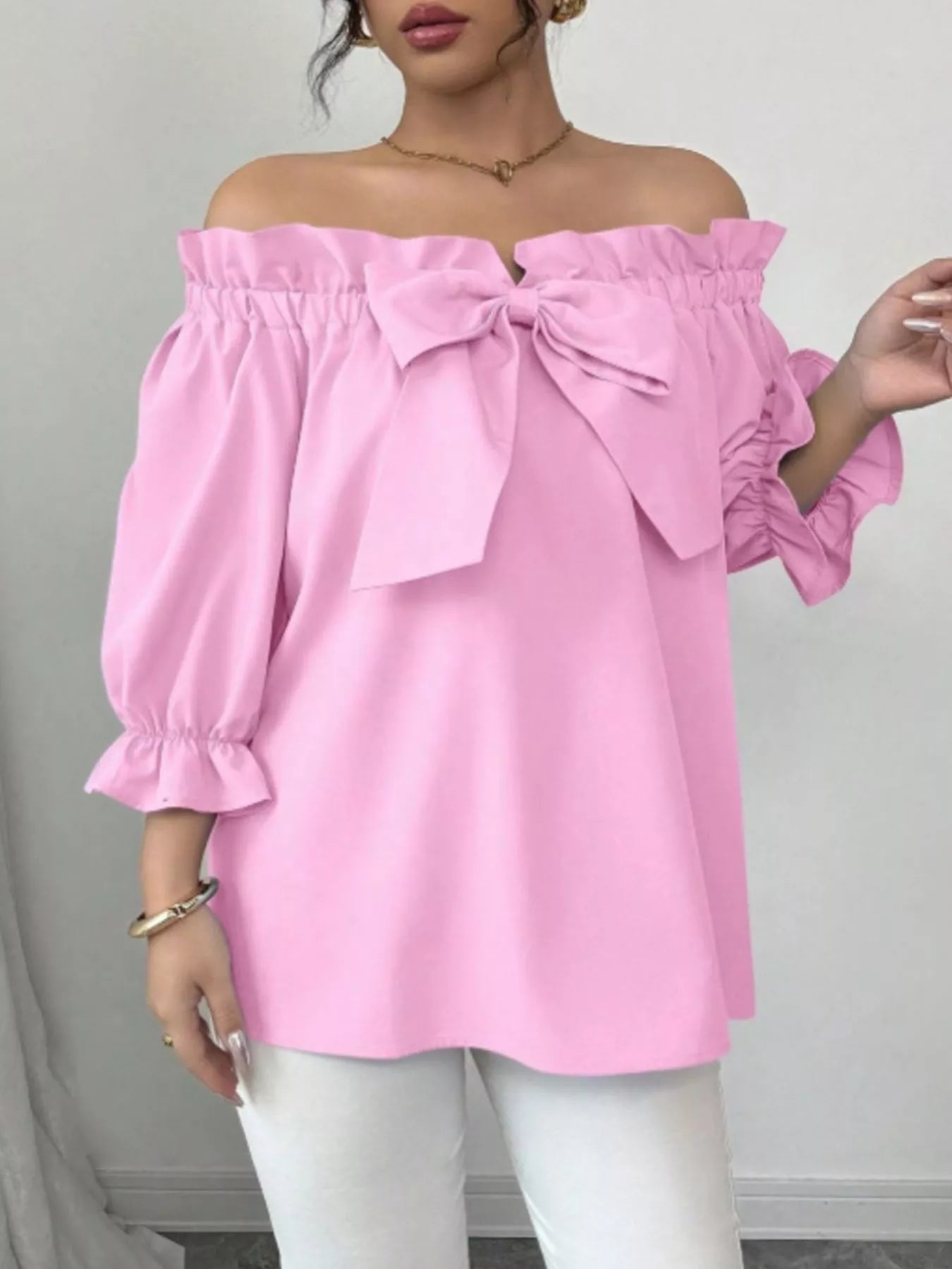 Bow Flounce Sleeve Blouse