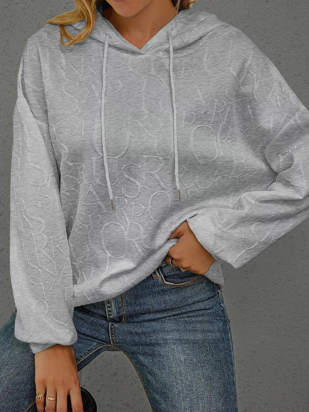 Full Size Embossed Lettering Casual Hoodie Plus Size